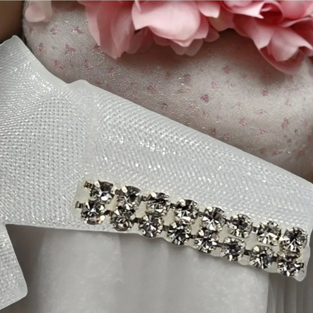 Rhinestone Bridal Belt Sash Crystal Beaded Wedding Dress Waist Tie White 95